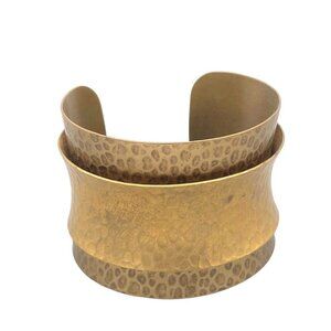 AV Max Aurora Layered Hammered Wide Cuff Bracelet Textured Gold Tone